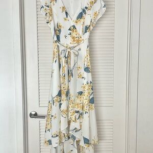 Lulu's White and Yellow Floral High Low Dress